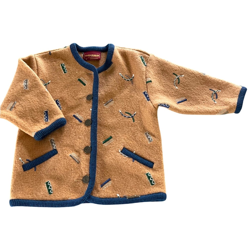 Geiger Vintage  Austria Boiled Wool Jacket Kids 2T EU 92 Embroidered Cardigan